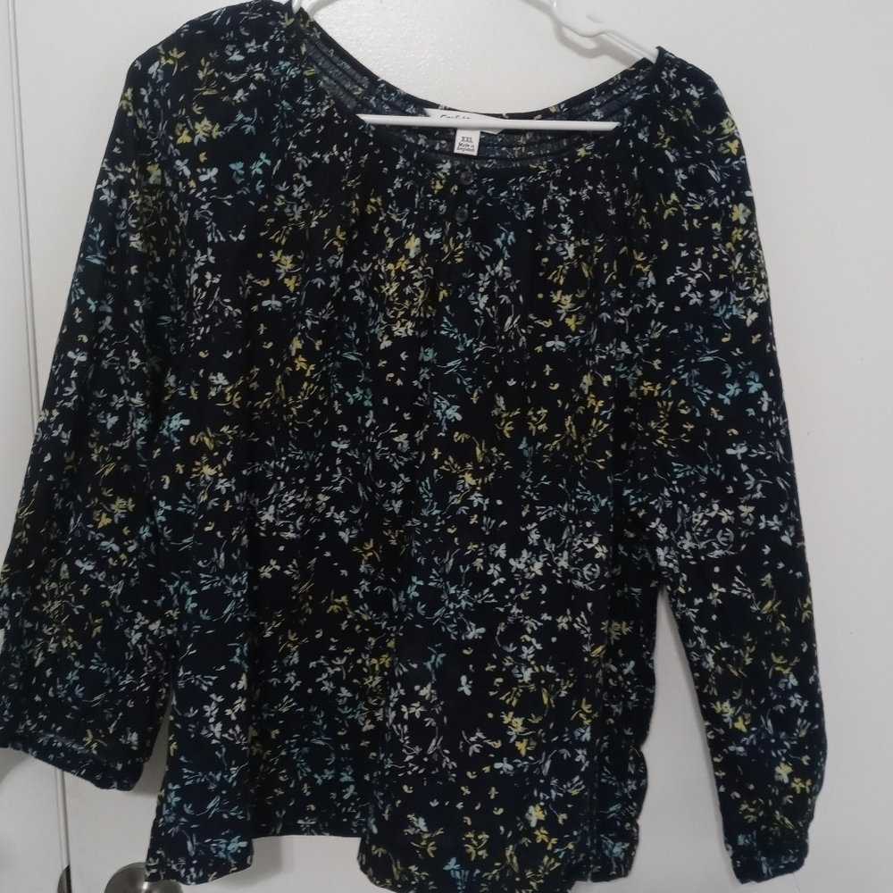 Croft & Barrow Long Balloon Sleeve Floral Blouse Smocked Neckline XXL